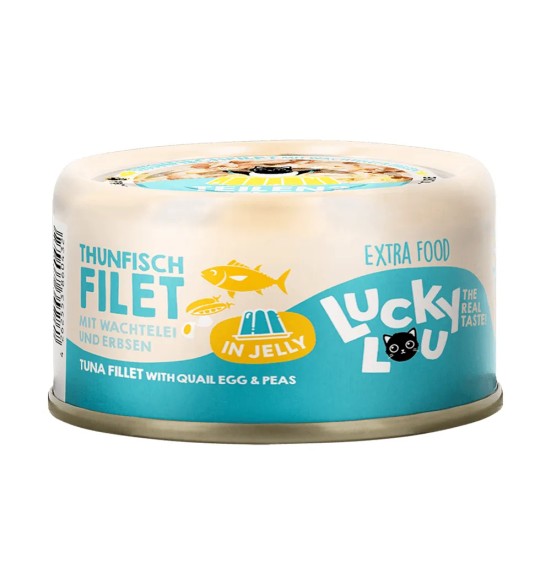 Lucky Lou Extra Food tuunifilee vutimunade ja hernestega tarrendis, konserv kassile 70 g
