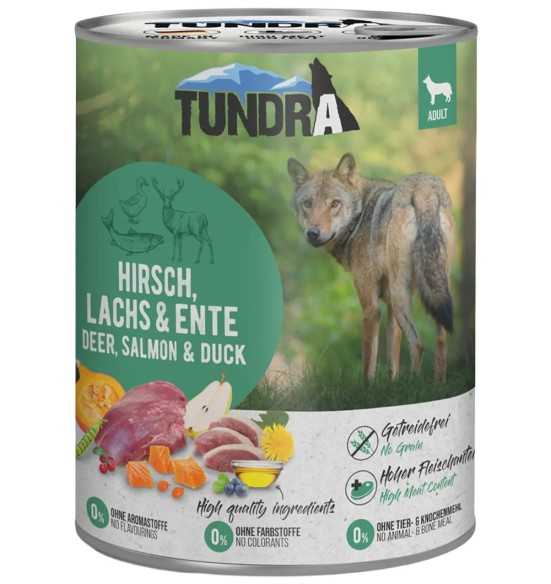 TUNDRA koerakonserv hirveliha, lõhe ja pardilihaga, teraviljavaba