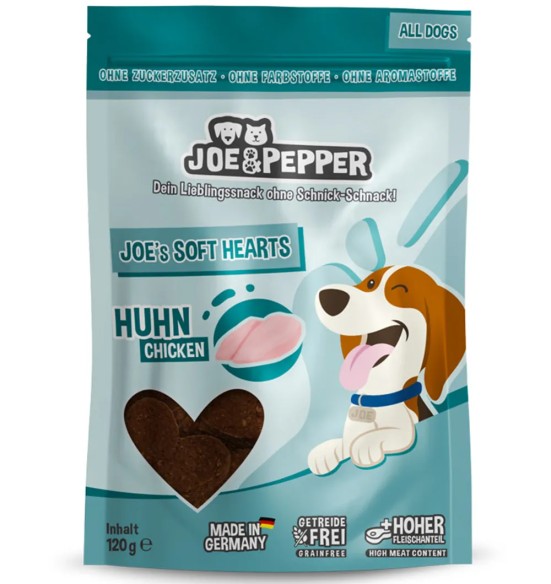 Joe & Pepper Soft Hearts лакомство для собак с курицей в виде мягких сердечек, беззерновое (Mac's)