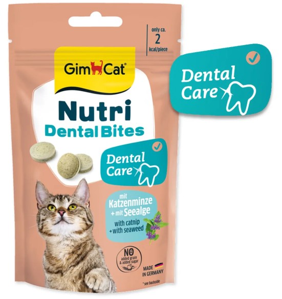 Nutri Dental Bites лакомства для кошек с кошачьей мятой и морскими водорослями для ухода за зубами (GimCat)