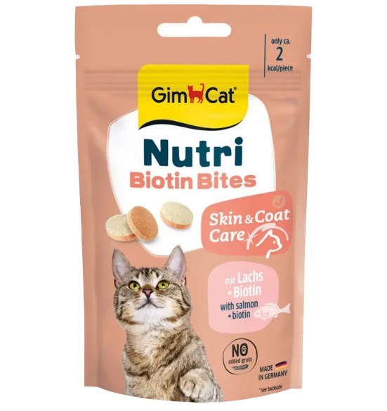 Nutri Biotin Bites lõhe ja biotiiniga maiused kassile naha ja karvastiku toetamiseks (GimCat)