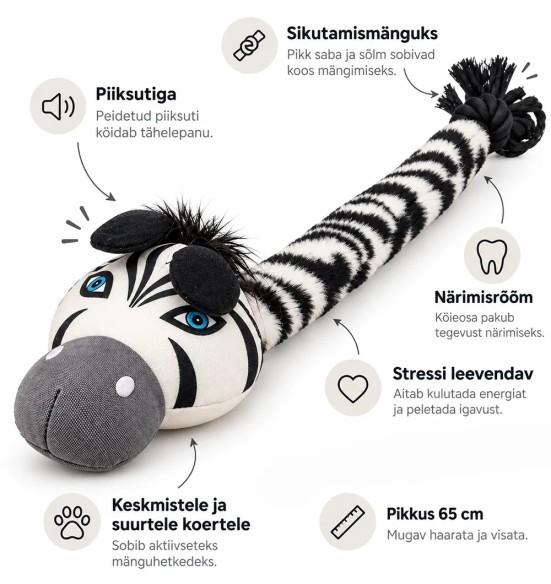 Pehme koera mänguasi Jungle Rope Stick Zebra (Pawise)