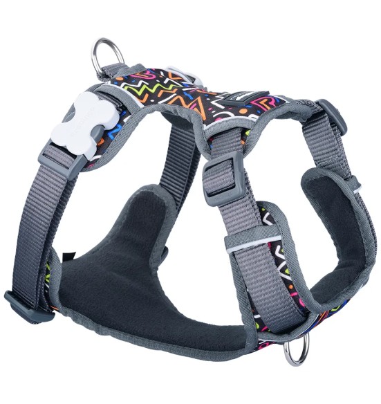 Шлейка с мягкой подкладкой для собак Padded Harness Squiggles Black (Red Dingo)