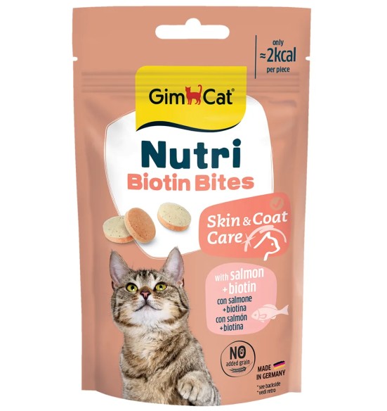 Nutri Biotin Bites lõhe ja biotiiniga maiused kassile naha ja karvastiku toetamiseks (GimCat)