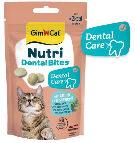 Nutri Dental Bites лакомства для кошек с кошачьей мятой и морскими водорослями для ухода за зубами (GimCat)