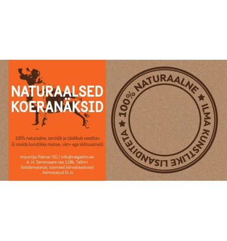Veise söögitoru, lame - naturaalsed koeranäksid, kuivatatud koeramaius