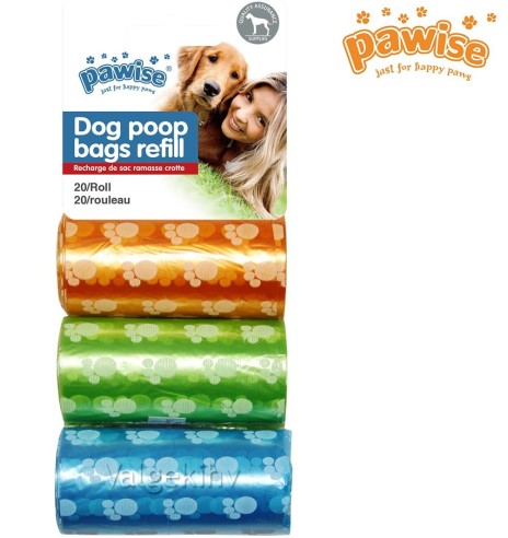 Гигиенические, цветные пакеты для уборки за животными, 3 x20 шт (Pawise)