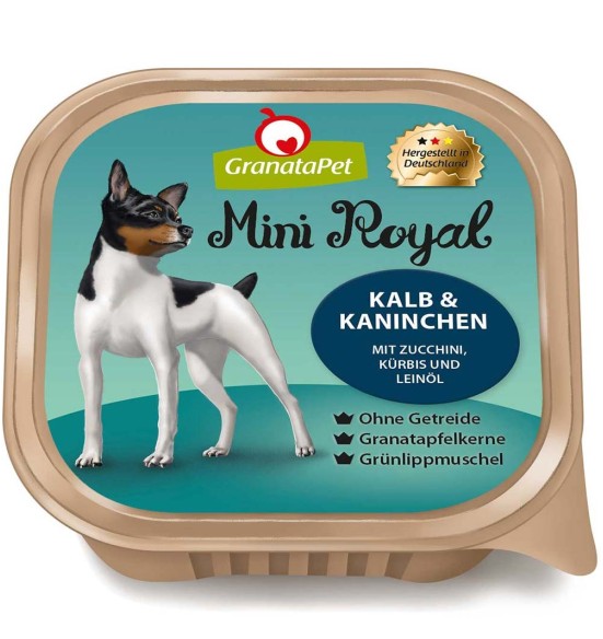 Mini Royal koeraeine kausike VASIKA- ja JÄNESELIHAGA, teraviljavaba koerakonserv (Granata Pet)