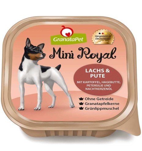 Mini Royal koeraeine kausike LÕHE ja KALKUNILIHAGA, teraviljavaba koerakonserv (Granata Pet)