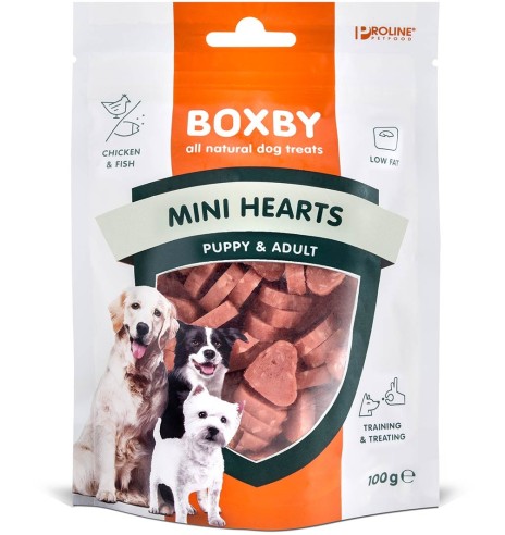 Naturaalne maius kutsikale Boxby Puppy Snacks Mini Hearts, kanaliha ja kalaga