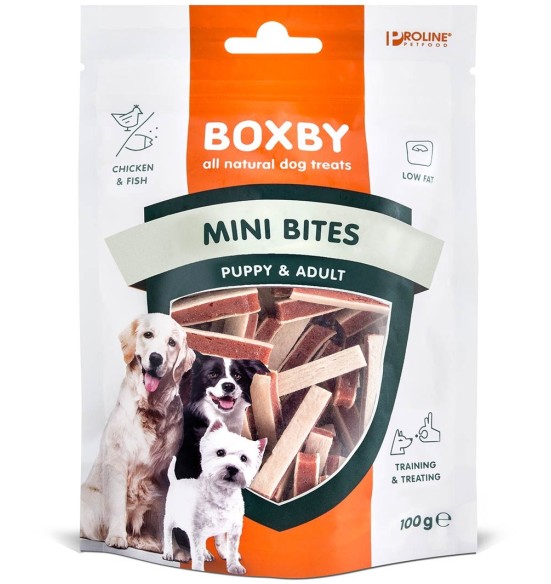 Naturaalne maius kutsikale Boxby Puppy Mini Bites, kanaliha ja kalaga Naturaalne maius kutsikale Boxby Puppy Mini Bites, kanaliha ja kalaga