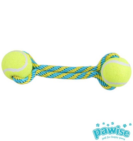 Игрушка для собак, веревочная гантель с теннисными мячиками Tennis Bouncer Toss (Pawise)