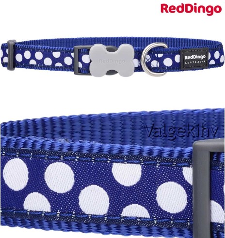 Kaelarihm koerale, disainmustriga White Spots Dark Blue (Red Dingo)
