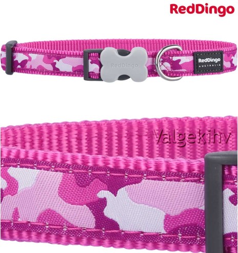 Kaelarihm koerale, disainmustriga Camouflage Hot Pink 20 mm (Red Dingo)
