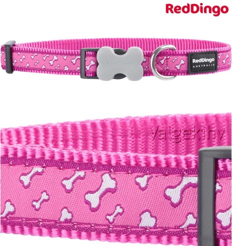 Kaelarihm koerale, disainmustriga Flying Bones Hot Pink 20 mm (Red Dingo)