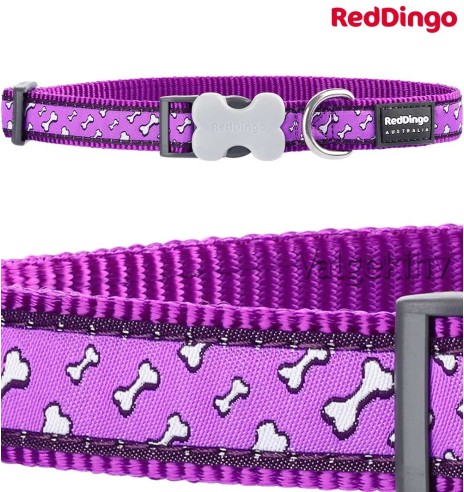 Kaelarihm koerale, disainmustriga Flying Bones Purple 20 mm (Red Dingo)
