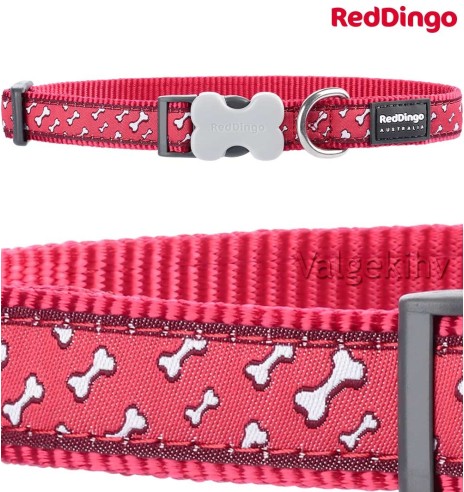 Kaelarihm koerale, disainmustriga Flying Bones Red 20 mm (Red Dingo)
