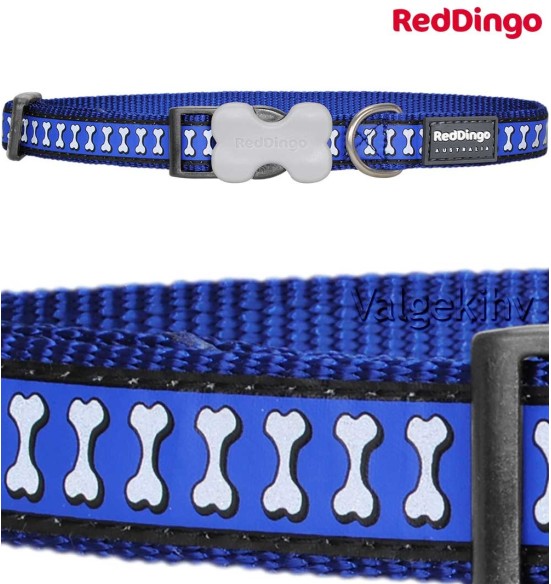 Kaelarihm koerale, helkurpaelaga Reflective Bones Dark Blue 20 mm (Red Dingo)