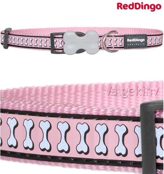 Kaelarihm koerale, helkurpaelaga Reflective Bones Pink 20 mm (Red Dingo)