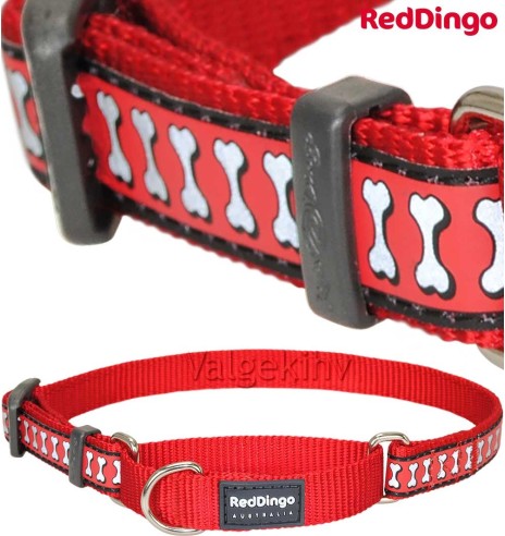 Ошейник для собак, полуудавка с ограничителем и со светоотражающим рисунком Reflective Bones Red (Red Dingo)