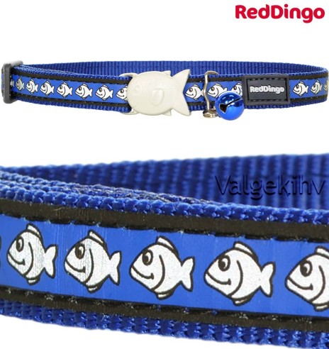 Kaelarihm kassile, helkurmustriga Reflective Fish Dark Blue (Red Dingo)