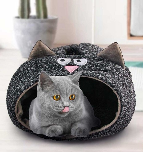 Гнездо - домик для кошки, с кошачьей мордочкой, черное Nest Cat Bed (AFP - Lifestyle 4 Pets)