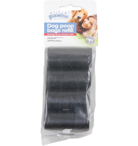 Пакеты для уборки за собаками, чёрные 4 x20 шт, Dog Poop Bags (Pawise)