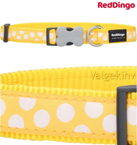 Ошейник для собак с дизайнерским принтом White Spots on Yellow (Red Dingo)