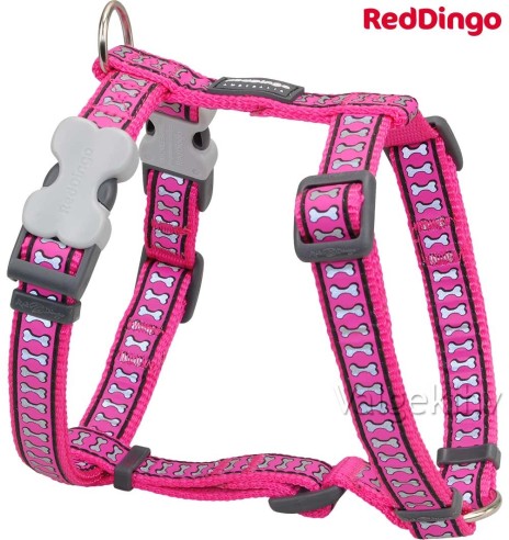 Шлейка для собак текстильная, со светоотражающим рисунком Reflective Bones Hot Pink (Red Dingo)