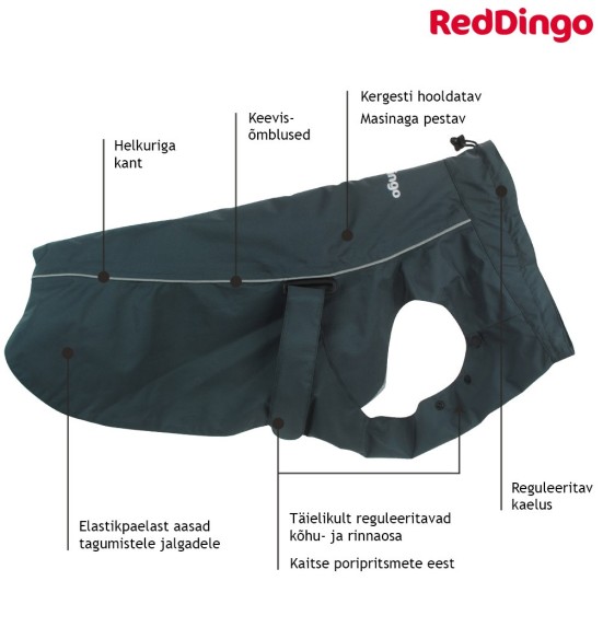 Vihmajope koerale, vee- ja tuulekindel, punane Rain Coat Perfect Fit (Red Dingo)