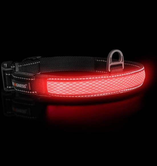 LED-valgusega tekstiilist kaelarihm koerale, must, 8 valgusrežiimi (Dogness)