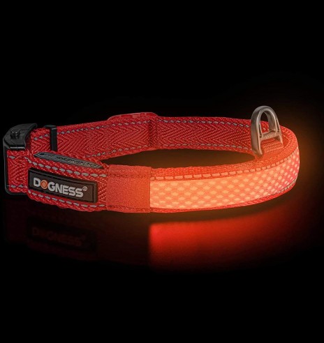 LED-valgusega tekstiilist kaelarihm koerale, punane, 8 valgusrežiimi (Dogness)