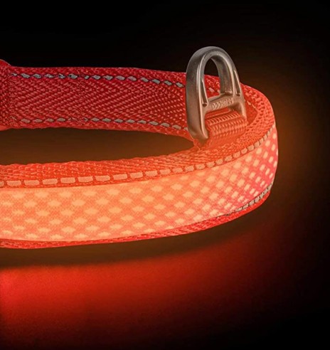 LED-valgusega tekstiilist kaelarihm koerale, punane, 8 valgusrežiimi (Dogness)