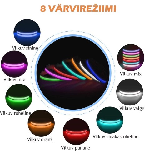 LED-valgusega tekstiilist kaelarihm koerale, punane, 8 valgusrežiimi (Dogness)