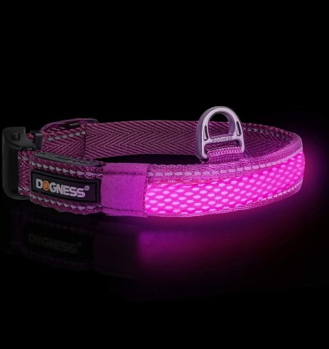 LED-valgusega tekstiilist kaelarihm koerale, lilla, 8 valgusrežiimi (Dogness)