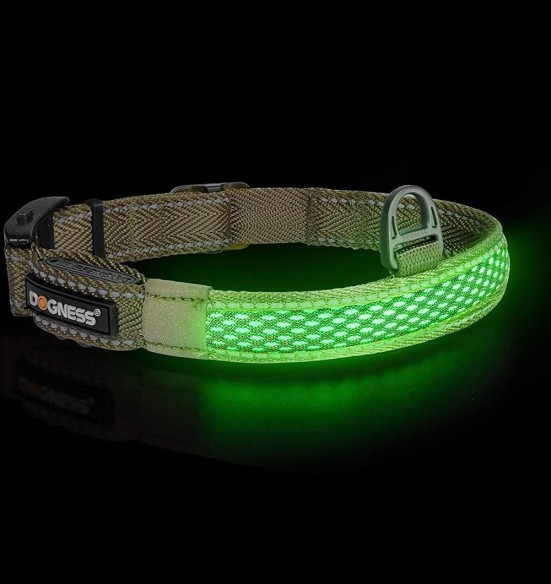 LED-valgusega tekstiilist kaelarihm koerale, lilla, 8 valgusrežiimi (Dogness)