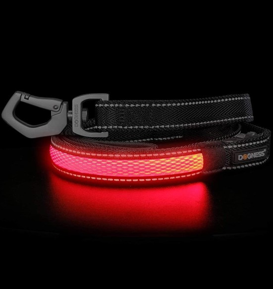 LED-valgusega tekstiilist jalutusrihm koerale, must, 8 valgusrežiimi (Dogness)