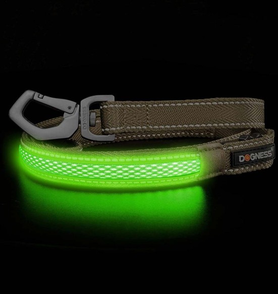 LED-valgusega tekstiilist jalutusrihm koerale, pruun, 8 valgusrežiimi (Dogness)