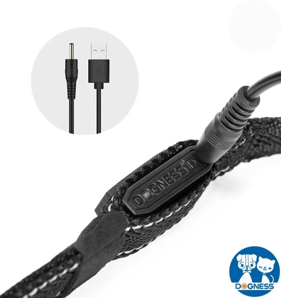 LED-valgusega tekstiilist jalutusrihm koerale, must, 8 valgusrežiimi (Dogness)