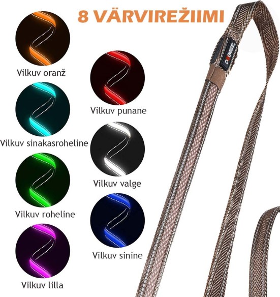 LED-valgusega tekstiilist jalutusrihm koerale, pruun, 8 valgusrežiimi (Dogness) LED-valgusega tekstiilist jalutusrihm koerale, pruun, 8 valgusrežiimi (Dogness)