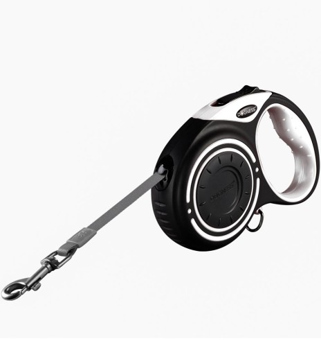 Isekeriv jalutusrihm, hall/must, automaatne flexi rullrihm (Dogness flexi)