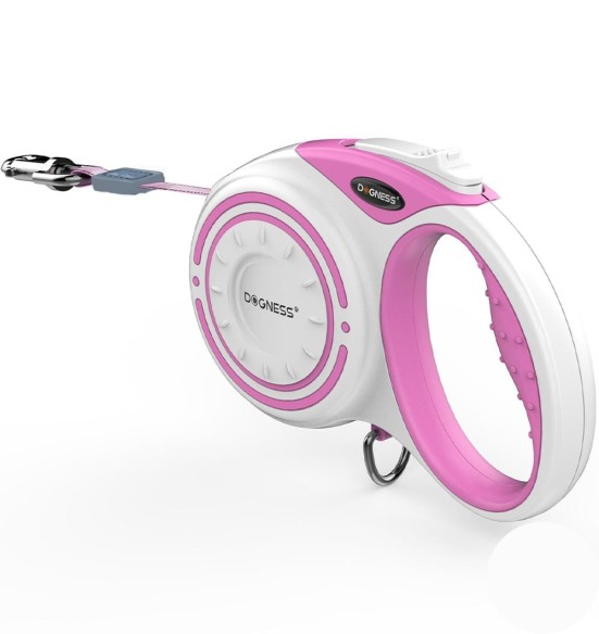 Isekeriv jalutusrihm, roosa/valge, automaatne fleksi rullrihm flexi (Dogness flexi)