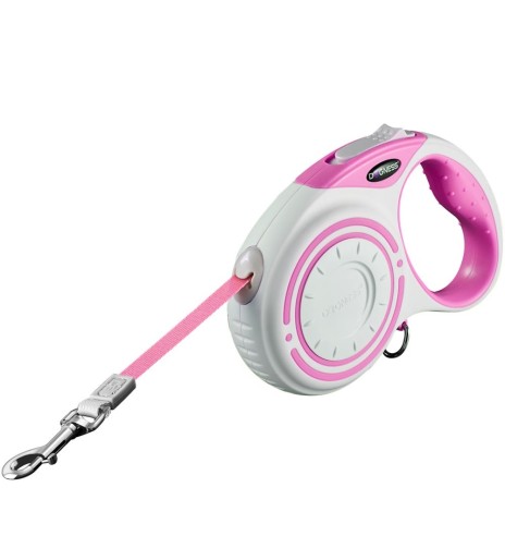 Isekeriv jalutusrihm, roosa/valge, automaatne fleksi rullrihm flexi (Dogness flexi)