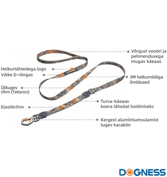 Поводок для собак амортизирующий, зелёный камуфляж (Dogness Camouflage) Поводок для собак амортизирующий, зелёный камуфляж (Dogness Camouflage)