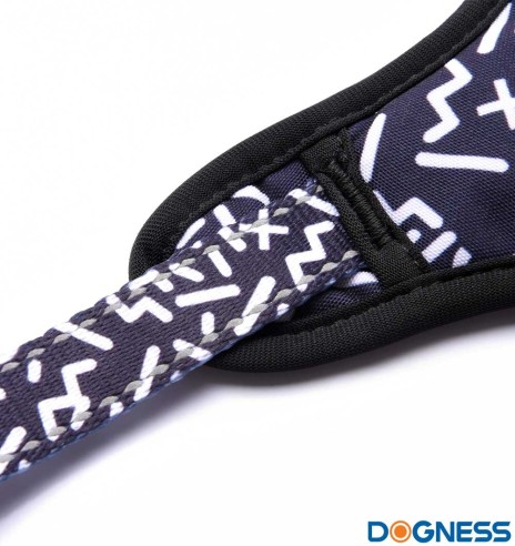 Шлейка для собак с мягкой подкладкой, чёрная с белыми буквами Black Letters (Dogness Elegant Printing)