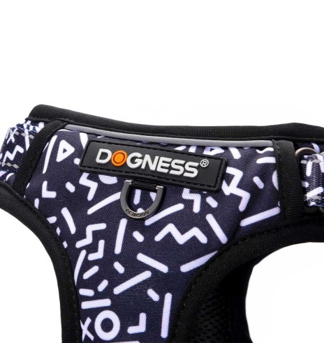 Шлейка для собак с мягкой подкладкой, чёрная с белыми буквами Black Letters (Dogness Elegant Printing)