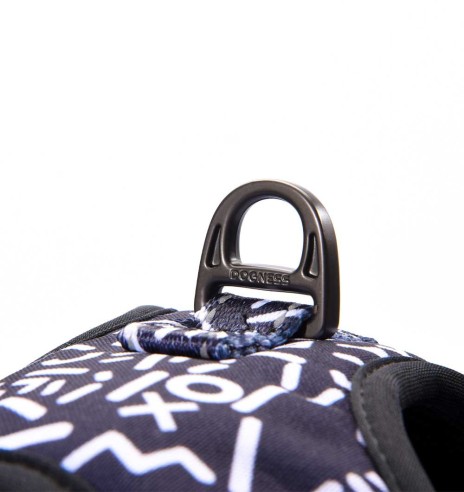 Шлейка для собак с мягкой подкладкой, чёрная с белыми буквами Black Letters (Dogness Elegant Printing)