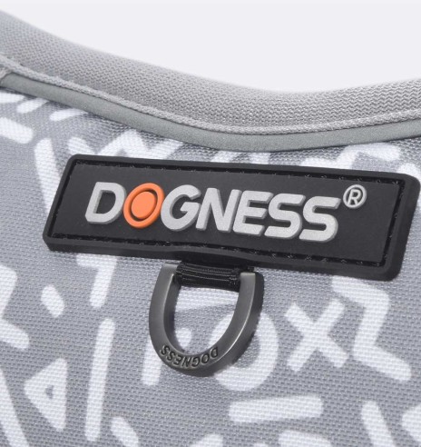 Шлейка для собак с мягкой подкладкой, серая с белыми буквами Grey Letters (Dogness Elegant Printing)