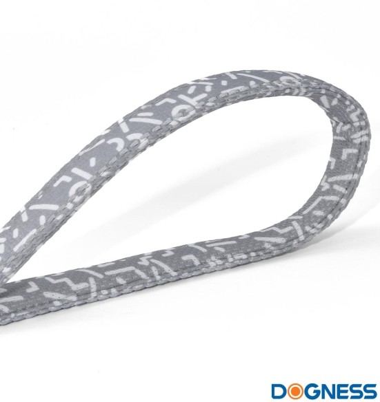 Поводок для собак амортизирующий, серый с белыми буквами Grey Letters (Dogness Elegant Printing)
