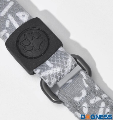 Jalutusrihm koerale, anti-shock, hall valgete tähtedega Grey Letters (Dogness Elegant Printing)